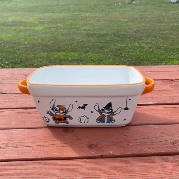 Disney Stitch Halloween Baking Pan Loaf Bread NEW Ceramic Pumpkin Witch - Picture 2 of 6